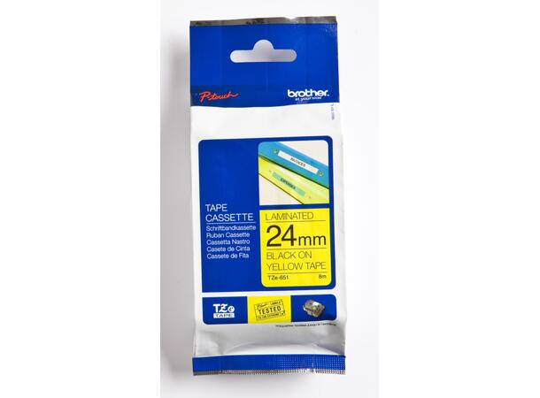 Tape BROTHER TZE651 24mmx8m sort på gul 